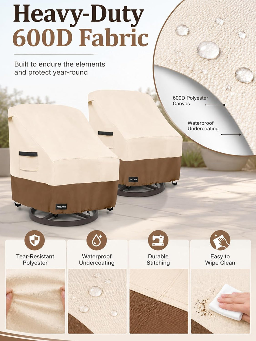 Outdoor Swivel Rocker Chair Cover 2 Pack,Patio Swivel Chair Covers for Outdoo...