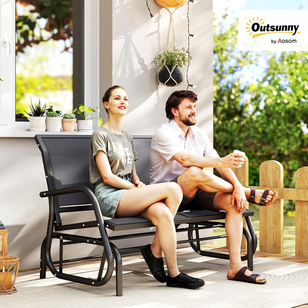 Outsunny 2-Person Outdoor Glider Bench with Steel Frame, Gray