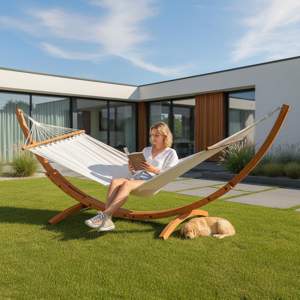 Hammock Wood Arc Stand with Double Hammock, Hammock with Stand for Outside, N...