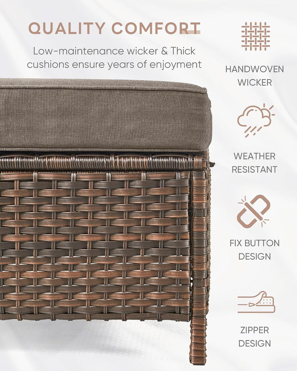 Patio Ottoman Outdoor Wicker Side Table - 2PCS Multipurpose Heavy Duty All-We...