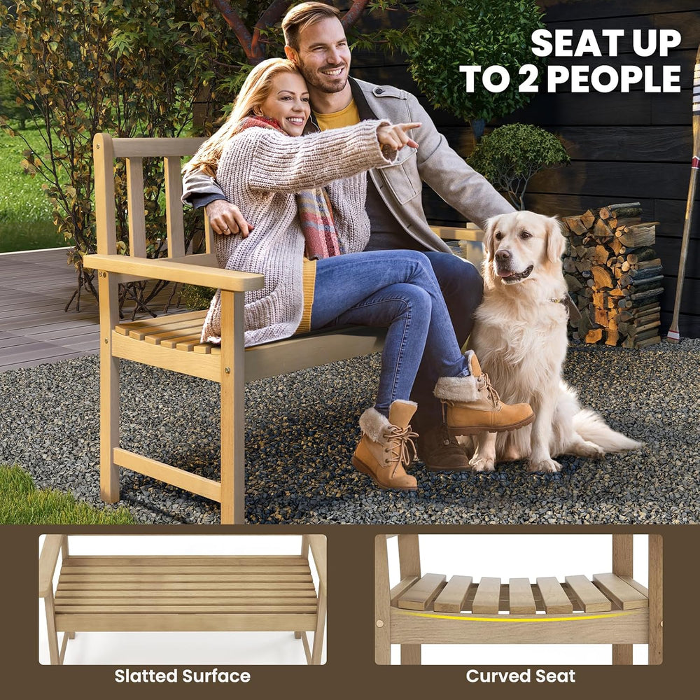 Tangkula Outdoor Teak Wood Garden Bench, 2-Person Patio Bench