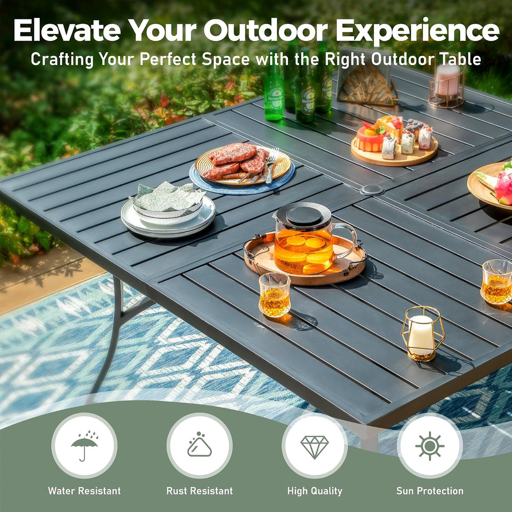 SUNSHINE VALLEY 9pc Patio Dining Set, 57.5" Square Table & 8 Brown C...