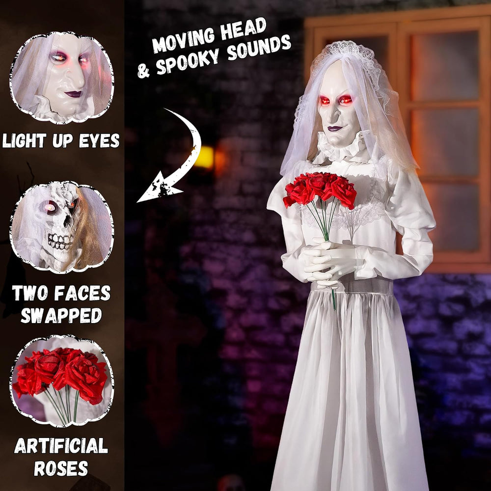 Halloween Animatronics Decorations 65 inch Bride Ghost with Swapped Face, Sou...