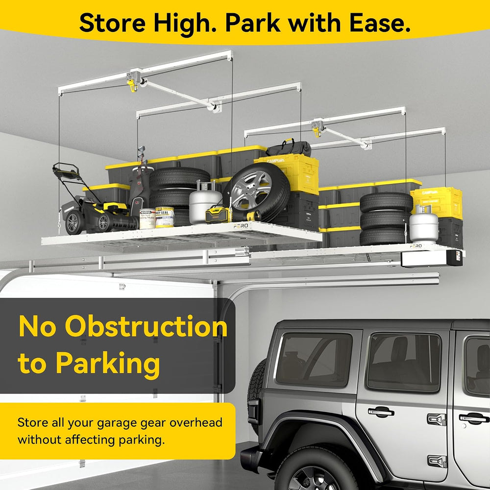FERO Overhead Garage Storage Rack 4x8, 500 lb Heavy-Duty Capacity