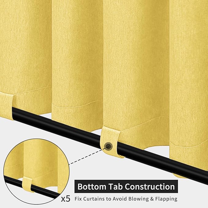 Easy-Going Linen Look Outdoor Curtains Waterproof Windproof Porch Curtains, S...
