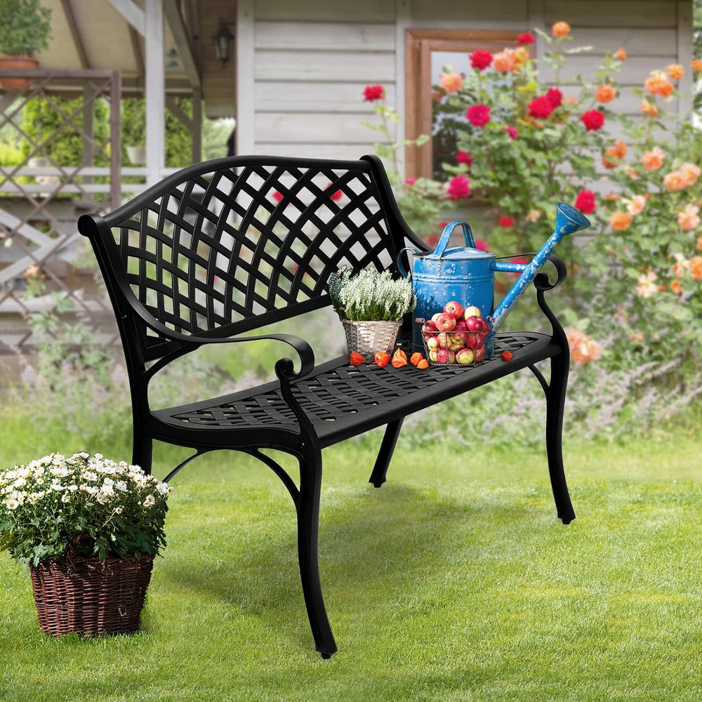 VINGLI 40.5" Outdoor Bench Patio Garden Bench, Anti- Rust Cast Aluminum ...