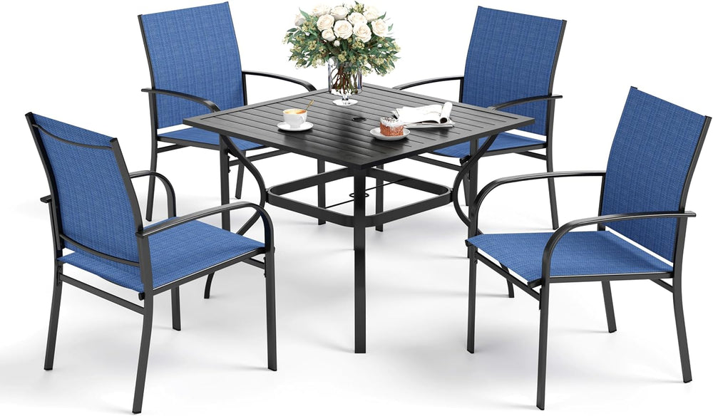 SUNSHINE VALLEY 5pc Patio Dining Set, 37" Square Table & 4 Blue Chairs