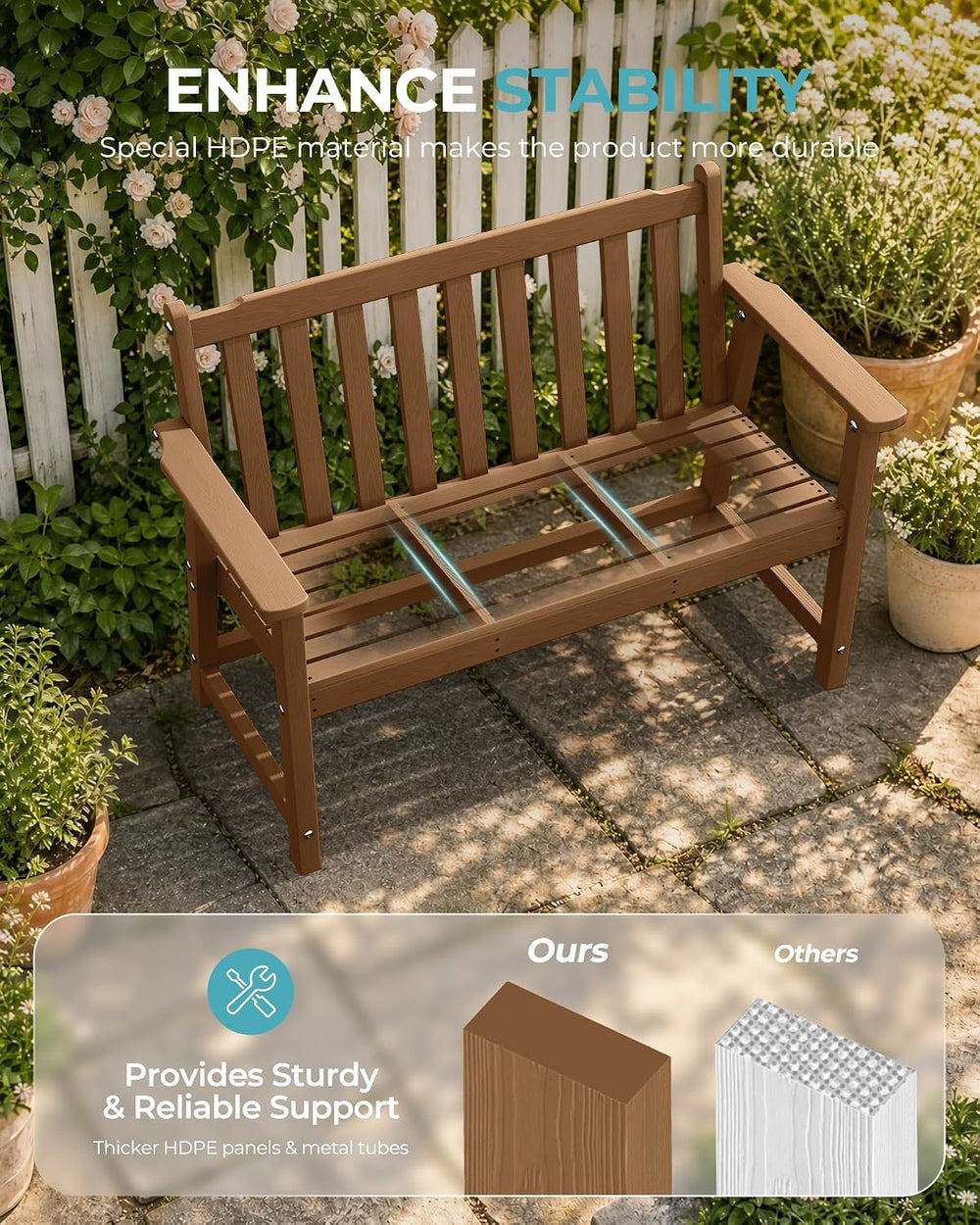 Ciokea 48" Outdoor Bench, HDPE Weatherproof Porch Bench, 2-Person Garden...