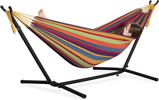 PNAEUT Double Hammocks with Stand for Outside, Portable Space Saving Heavy-Du...