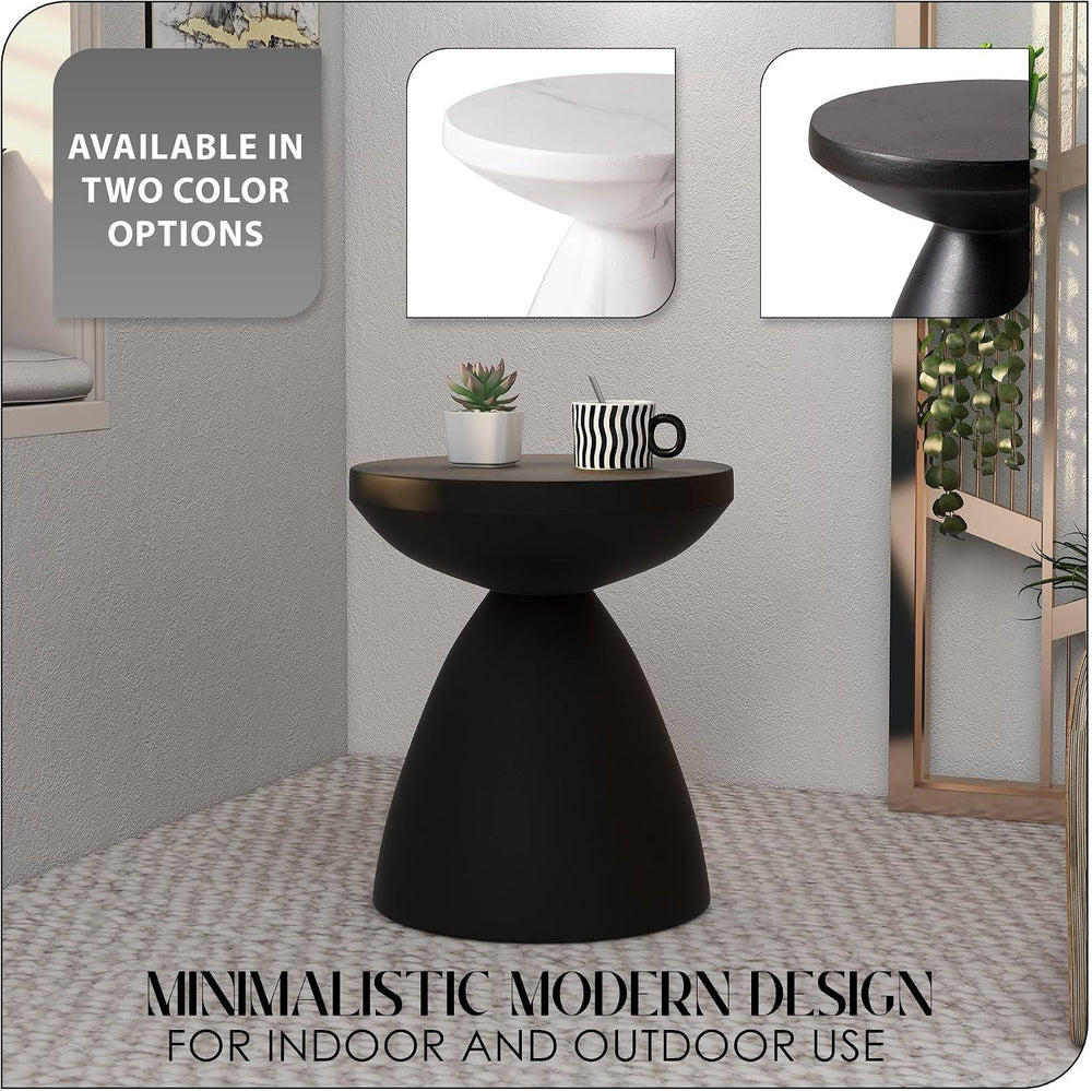 LeisureMod Modern Side Table Lightweight Fiberstone Top 20" Round Accent...