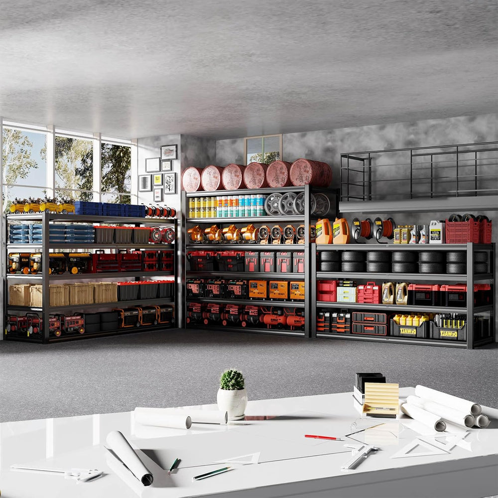 36" D Storage Shelves, 68" W Garage Shelving Heavy Duty Metal Adjus...