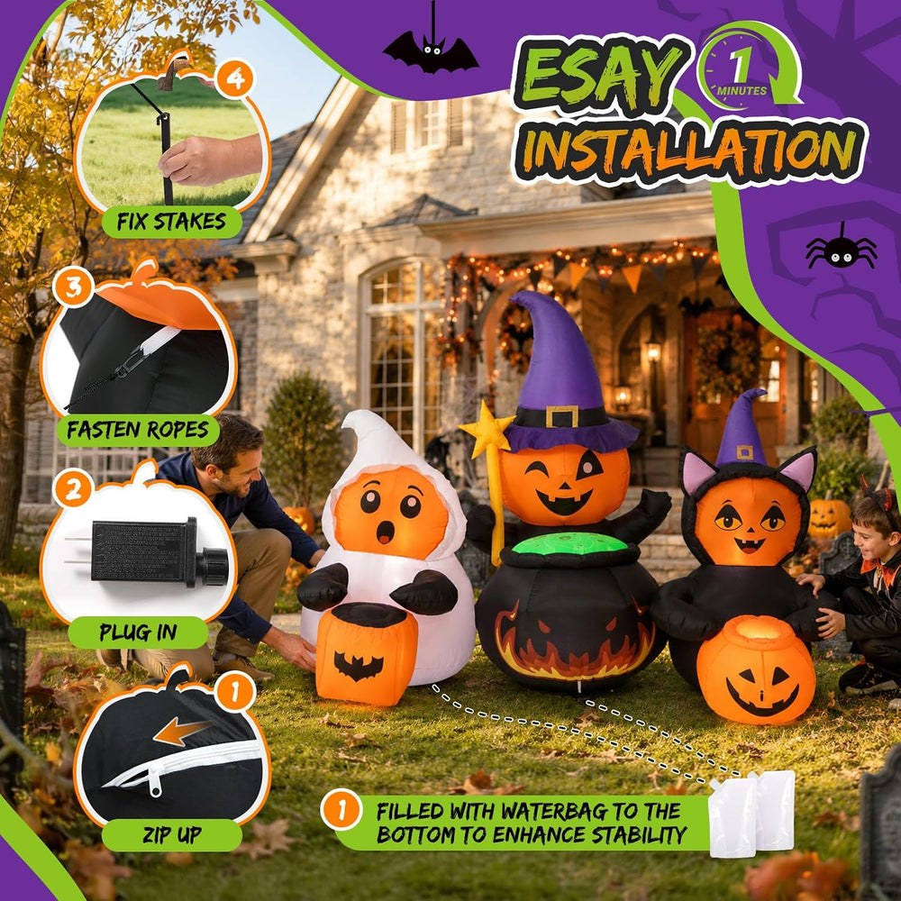 7FT Halloween Inflatables Costumed Pumpkin Trio Party Yard Decoration