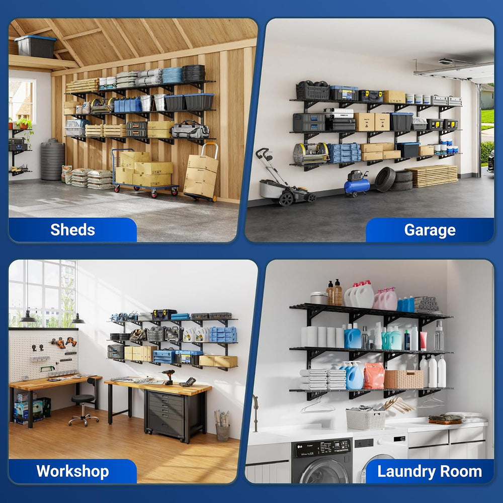 FLEXIMOUNTS 3-Tier 1x3ft Garage Storage Wall Shelving, Height Adjustable