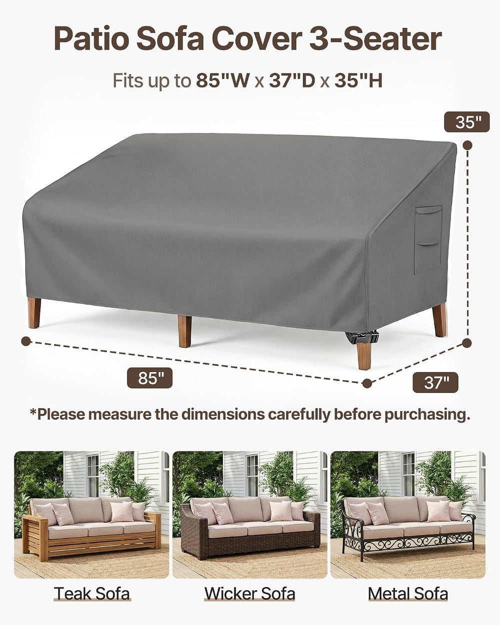 Vailge Patio Sofa Cover 3-Seater & Outdoor Couch Cover Waterproof