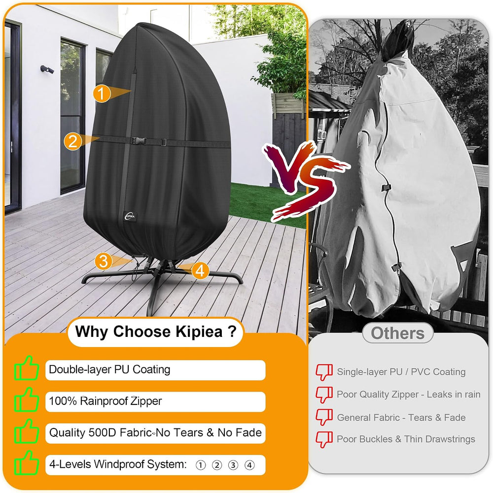 Patio Egg Chair Covers Waterproof, Upgraded 500D Outdoor Hanging Egg Chair Co...