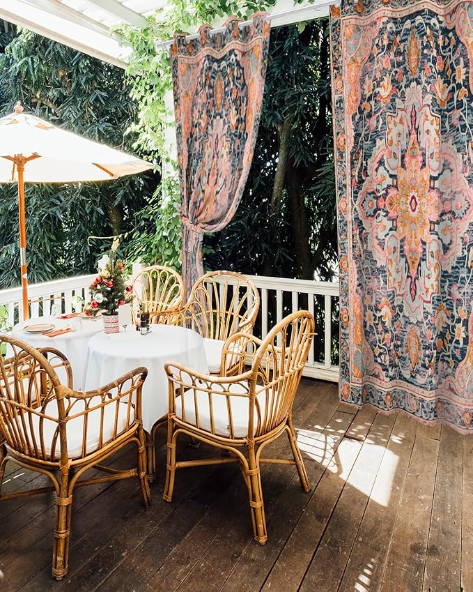 Rustic Boho Outdoor Curtains for Patio Waterproof, Grommet Privacy Curtain Dr...