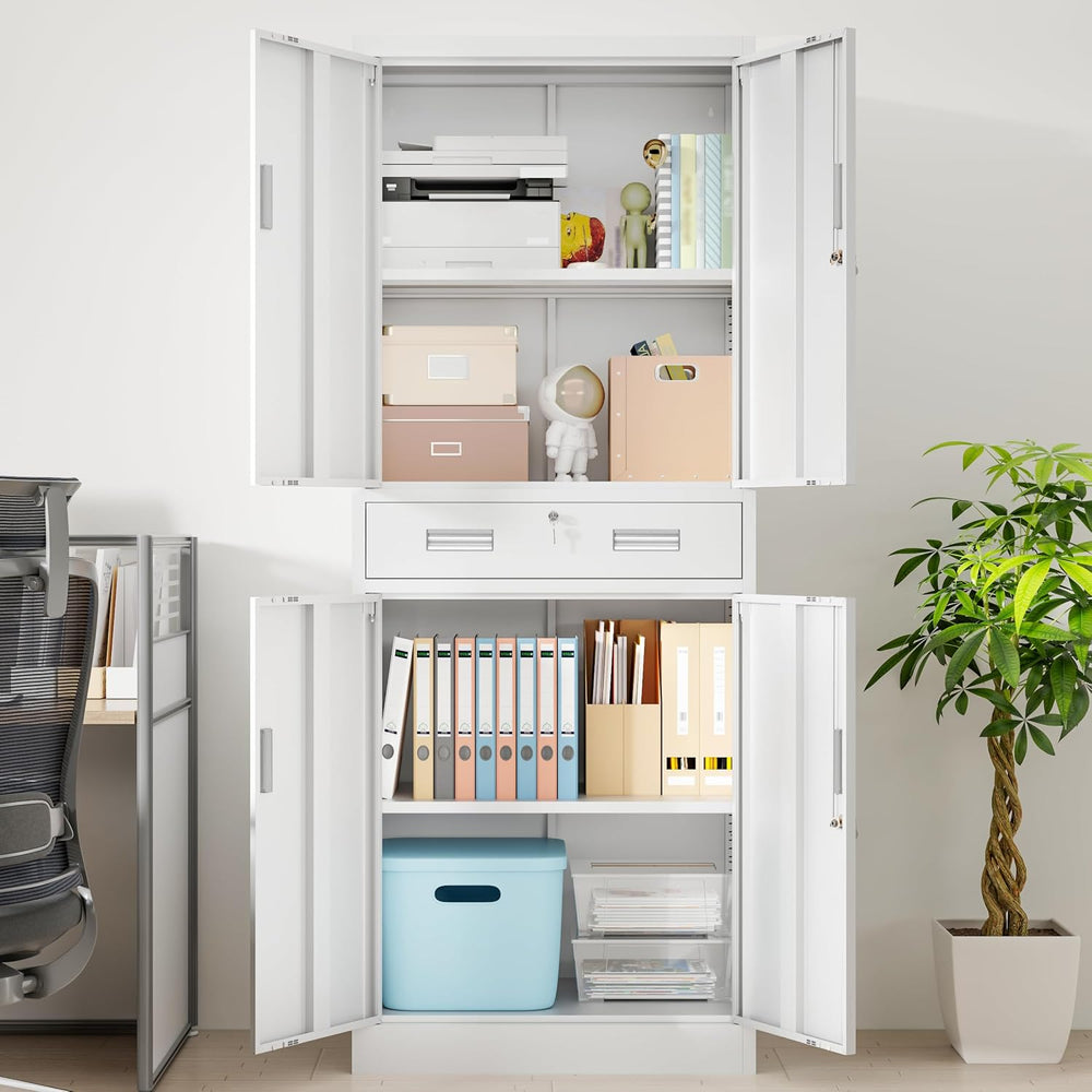 Metal Storage Cabinet, 71" H x 28" W x 16" D Locking Storage C...