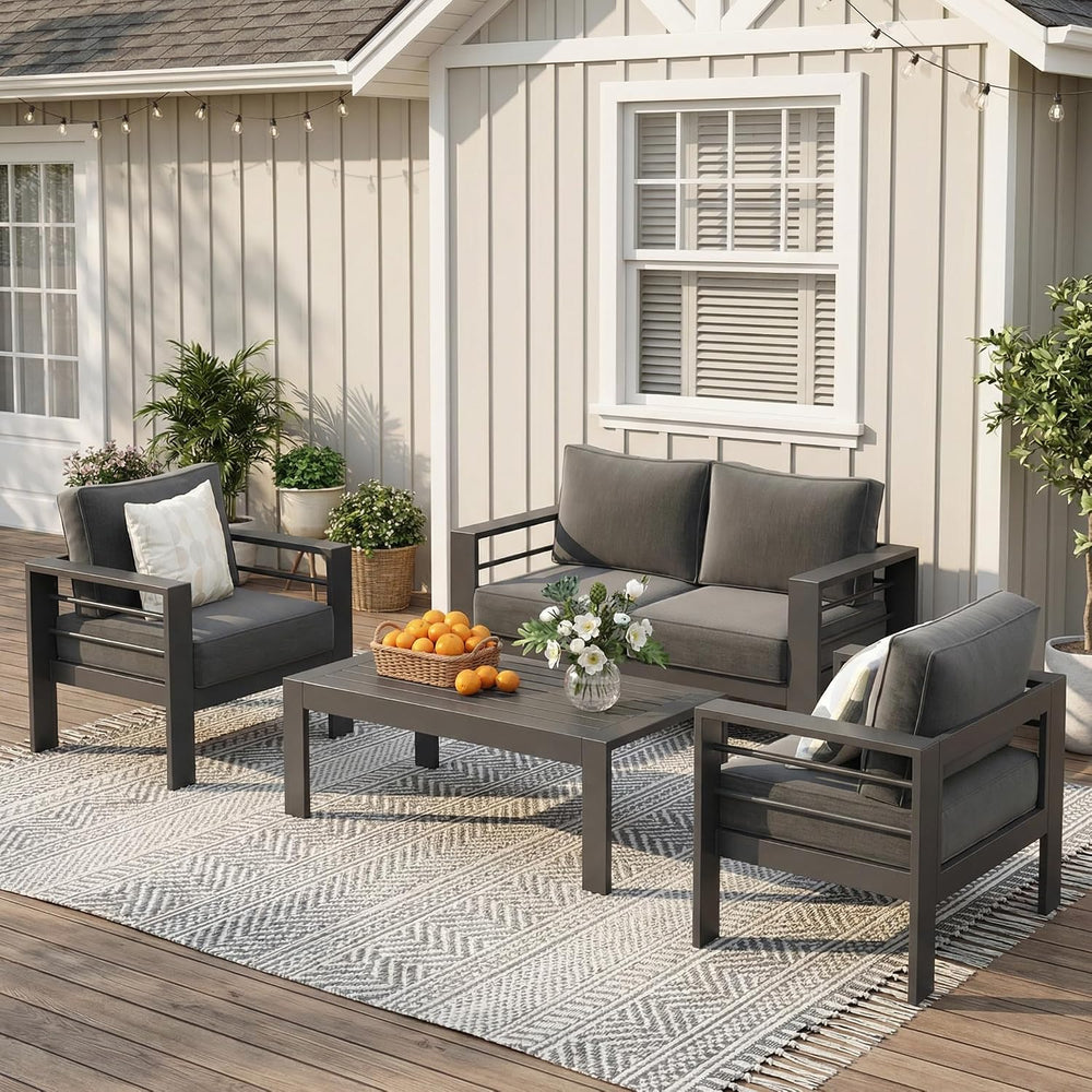 Aluminum Outside Furniture, All Weather Patio Sofa with 10" Back Cushion