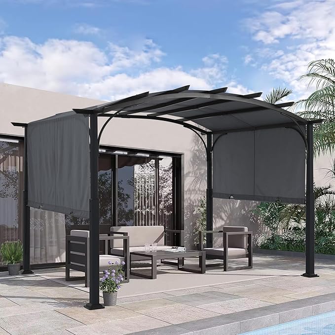 MASTERCANOPY 10x10ft Outdoor Retractable Pergola with Sun Shade Canopy Patio ...
