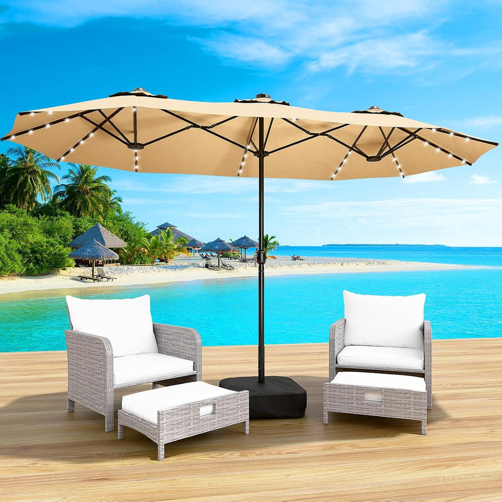 LEVELEVE 15FT Large Patio Patio Umbrella with Base & Solar LED Lights - D...