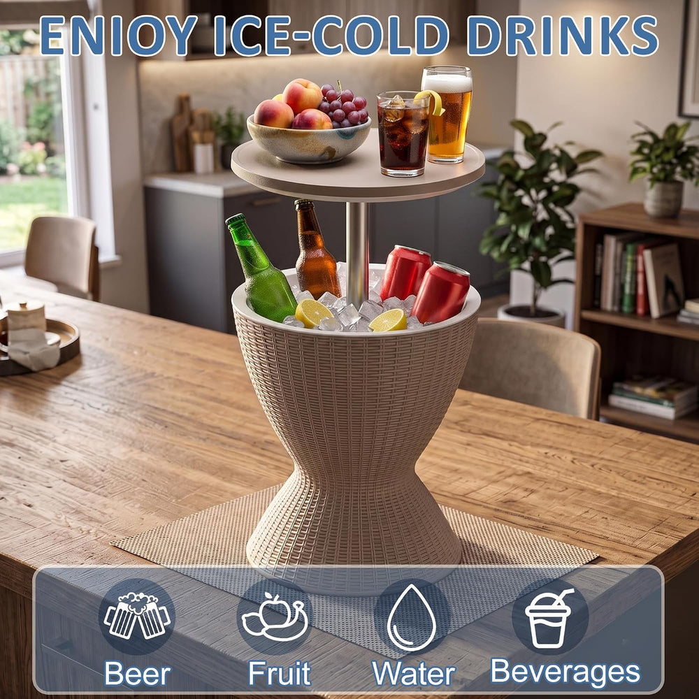 EasyUp Outdoor Cooler Bar Table – 8 Gallon Outdoor Patio Cooler Table with Dr...