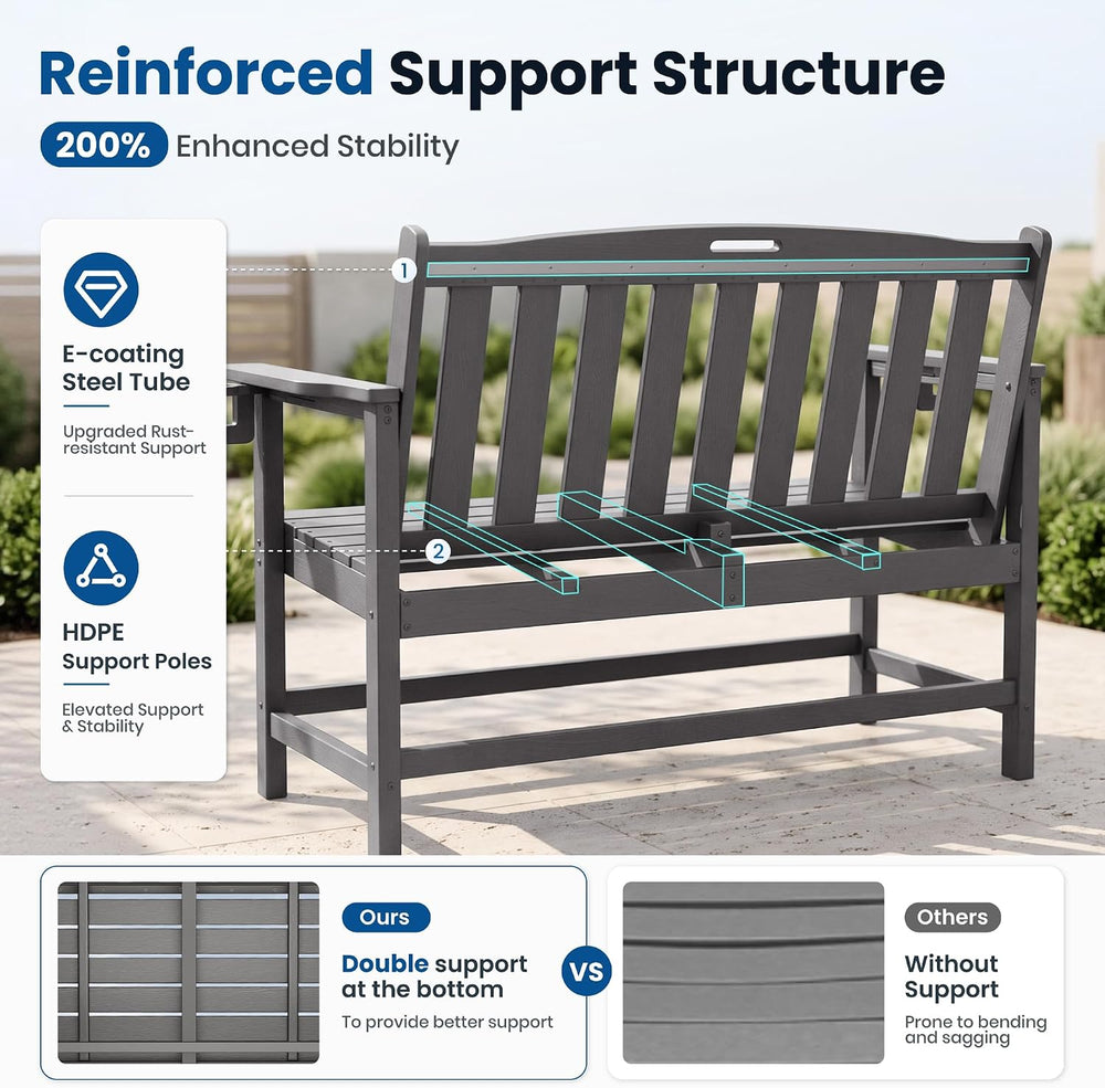 PHI VILLA HDPE Outdoor Bench, Grey