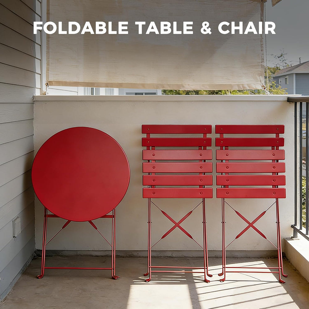 Grand patio 3-Piece Folding Patio Bistro Set Outdoor for Porch Balcony, Red