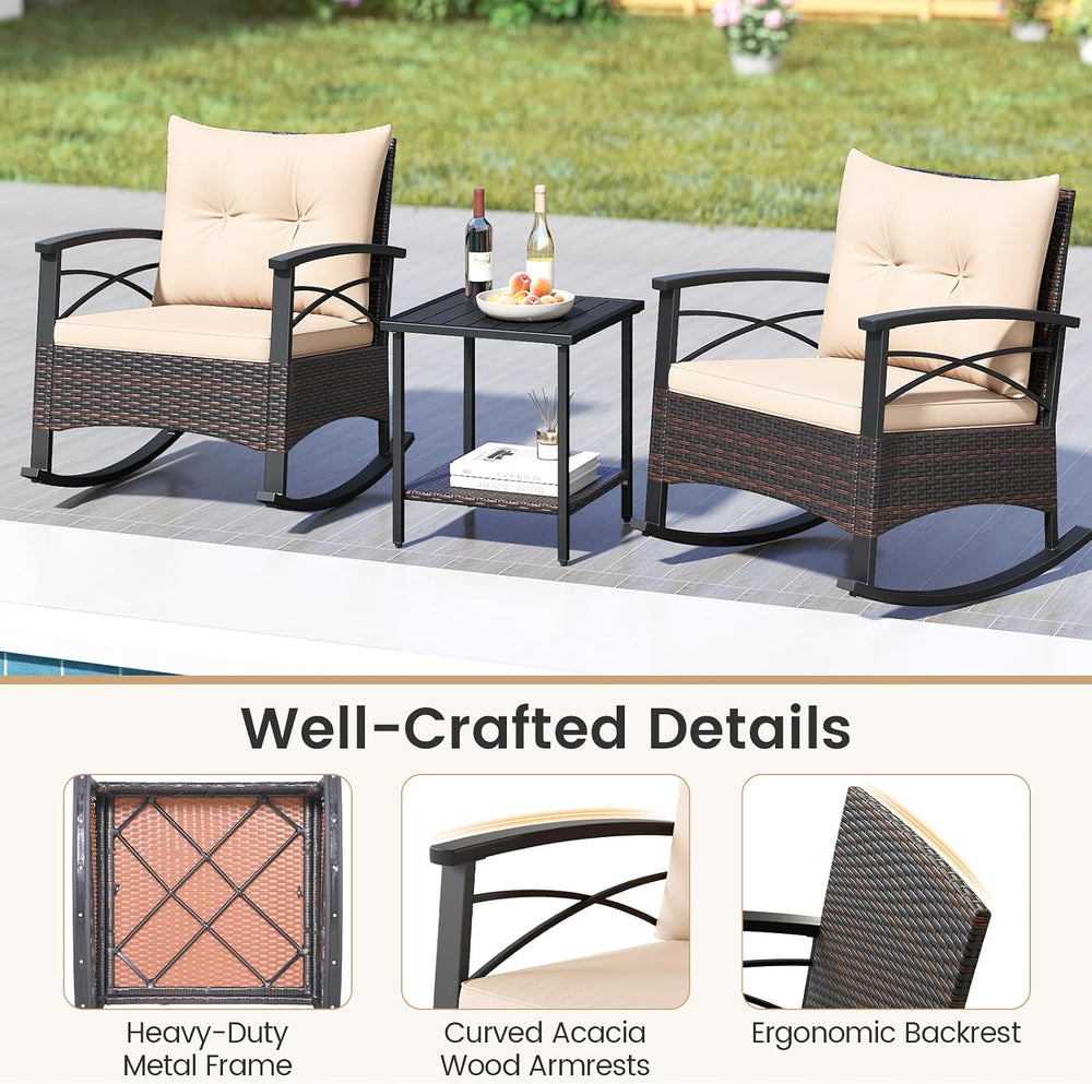 Tangkula 3 Pieces Wicker Outdoor Rocking Chairs Set