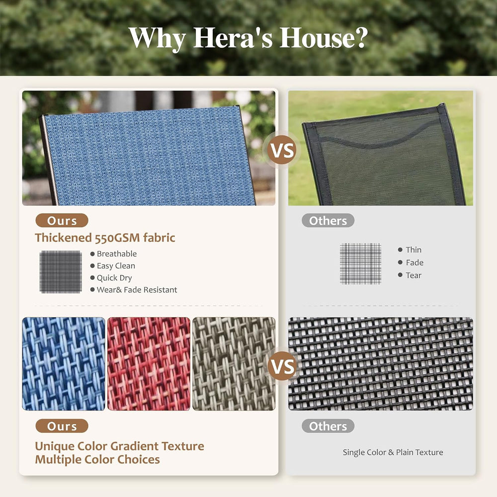 HERA'S HOUSE 5pc Patio Dining Set for 4, Outdoor Metal Table & Blue C...