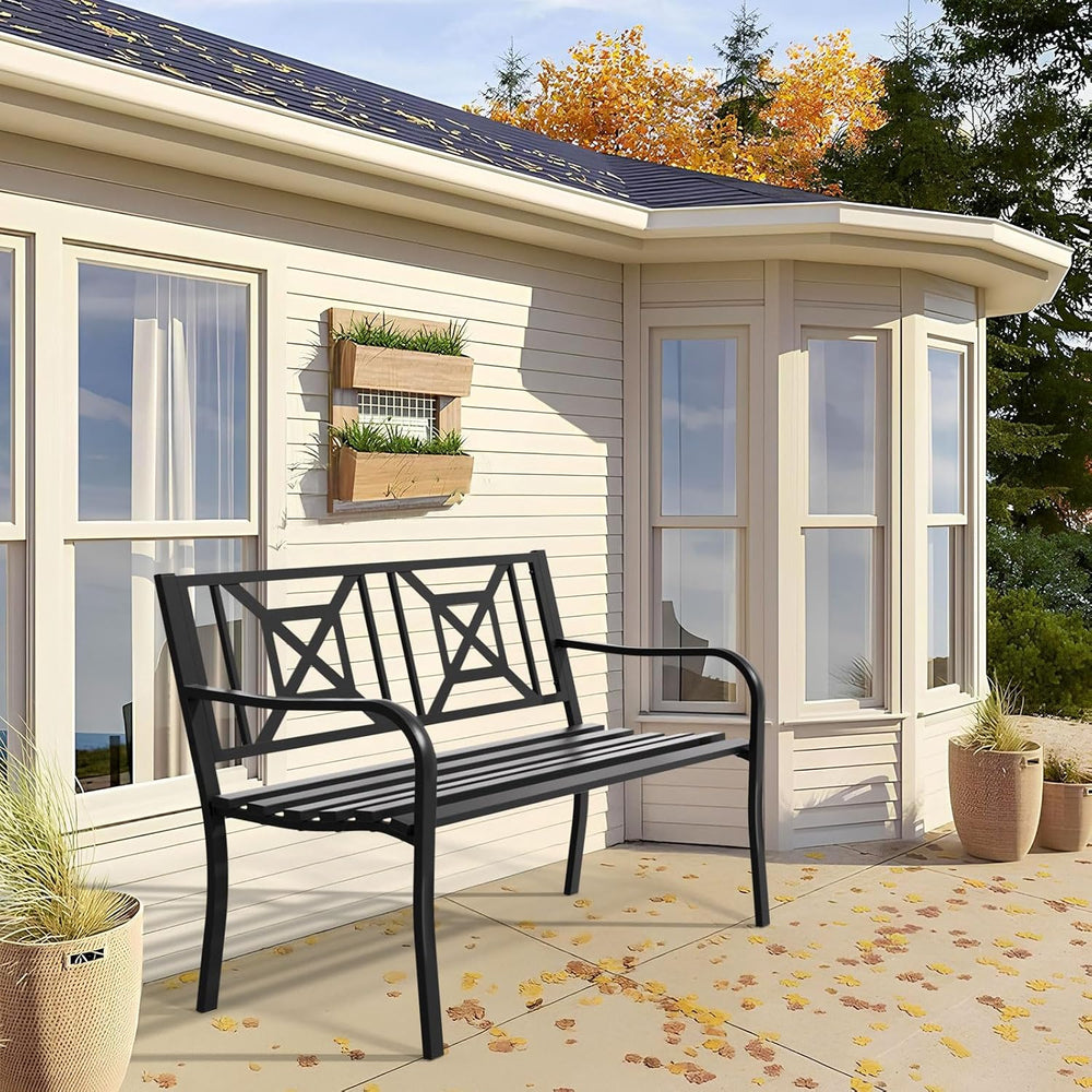 Outdoor Bench Garden Bench Patio Bench,Weatherproof Anti-Rust Metal Powder Co...