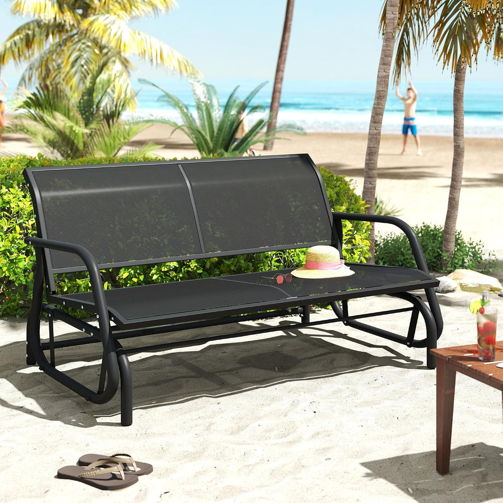 KROFEM Outdoor Glider Bench, Glider Bench for Outside Patio, Black