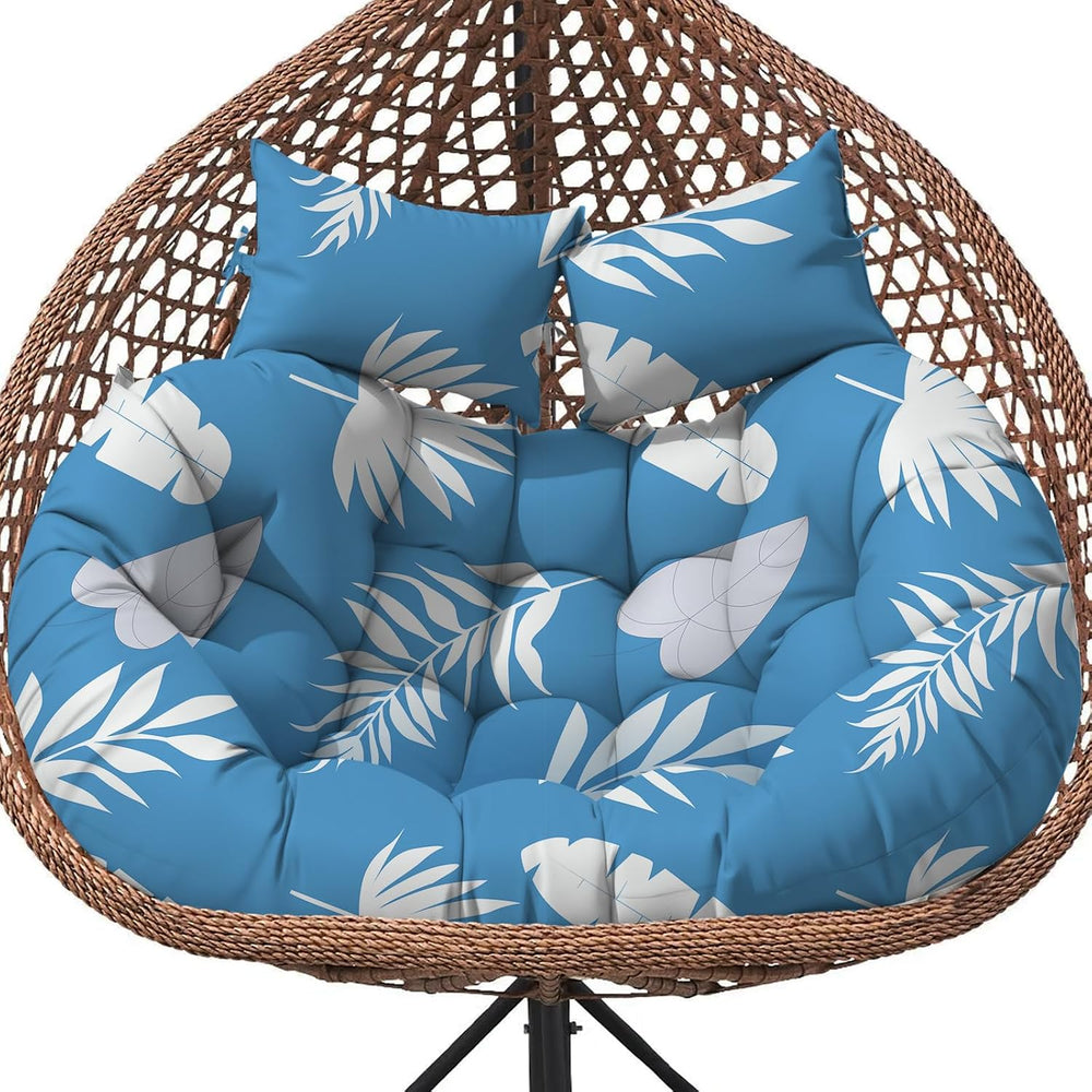 Double Egg Chair Cushion Replacement 59x43 Inch Waterproof Blue Leaf