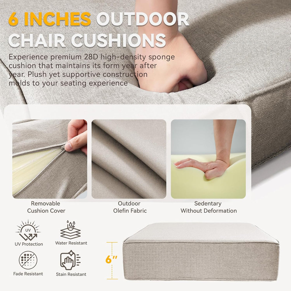 Outdoor Cushion for Patio Furniture - 6" Thick Outdoor Chair Cushions wi...
