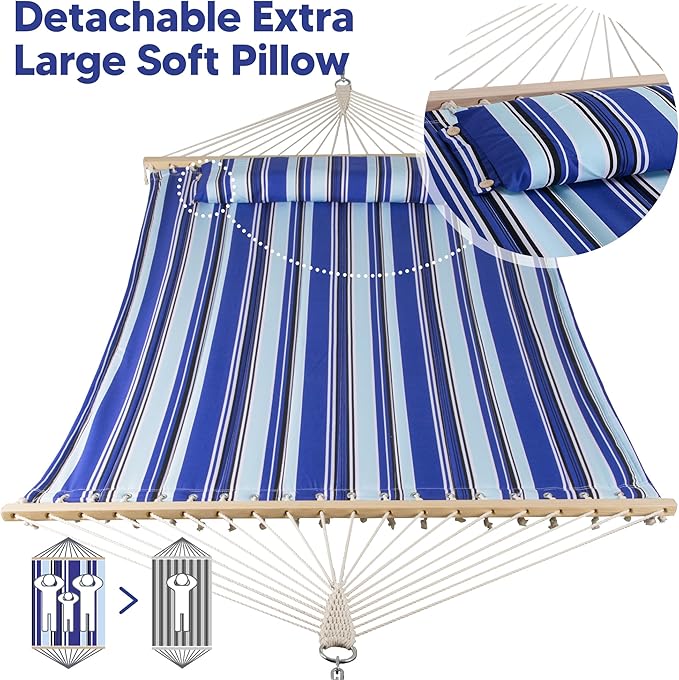 SUNCREAT Hammocks Quilted Fabric Hammock, Double Hammock with Spreader Bar, S...