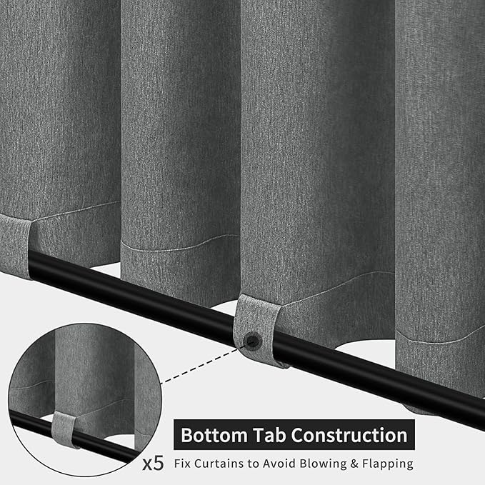 Easy-Going Linen Look Outdoor Curtains Waterproof Windproof Porch Curtains, S...