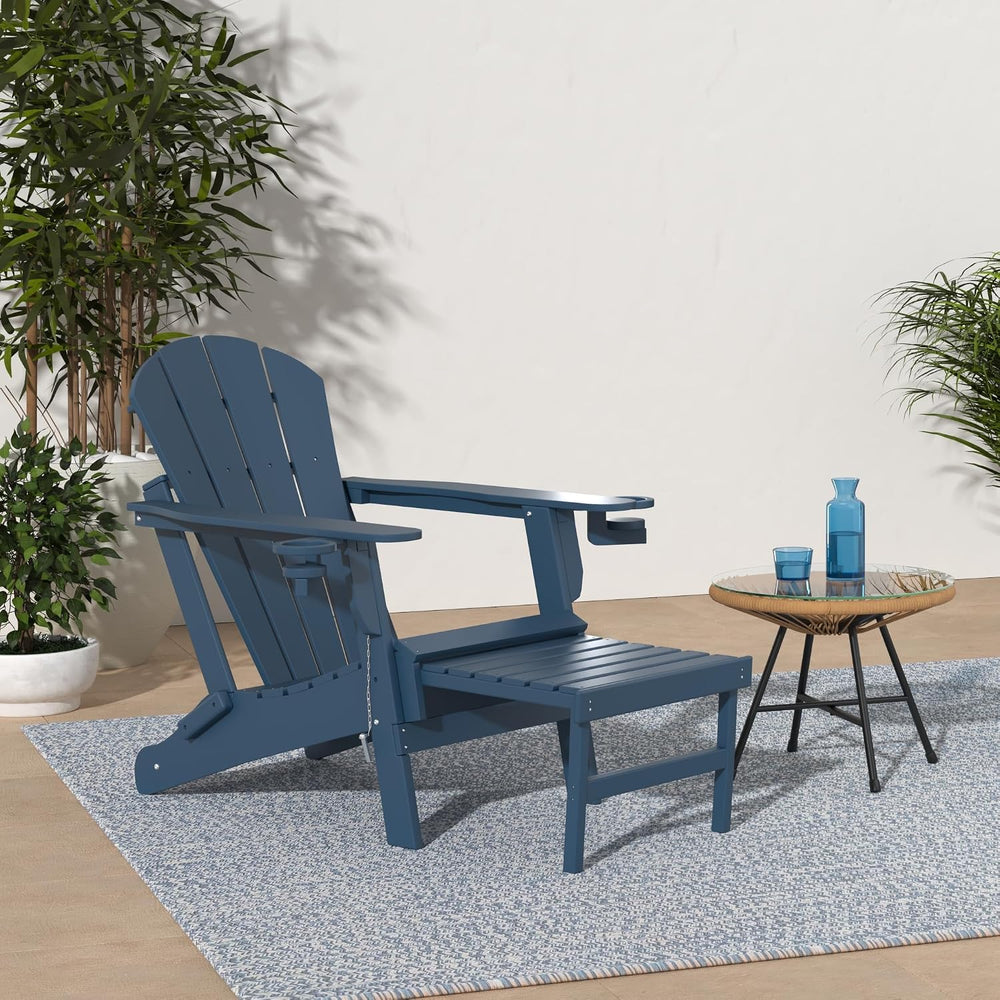 GREENVINES Folding Adirondack-Chairs-with-Ottoman Set of 2, HDPE, Blue