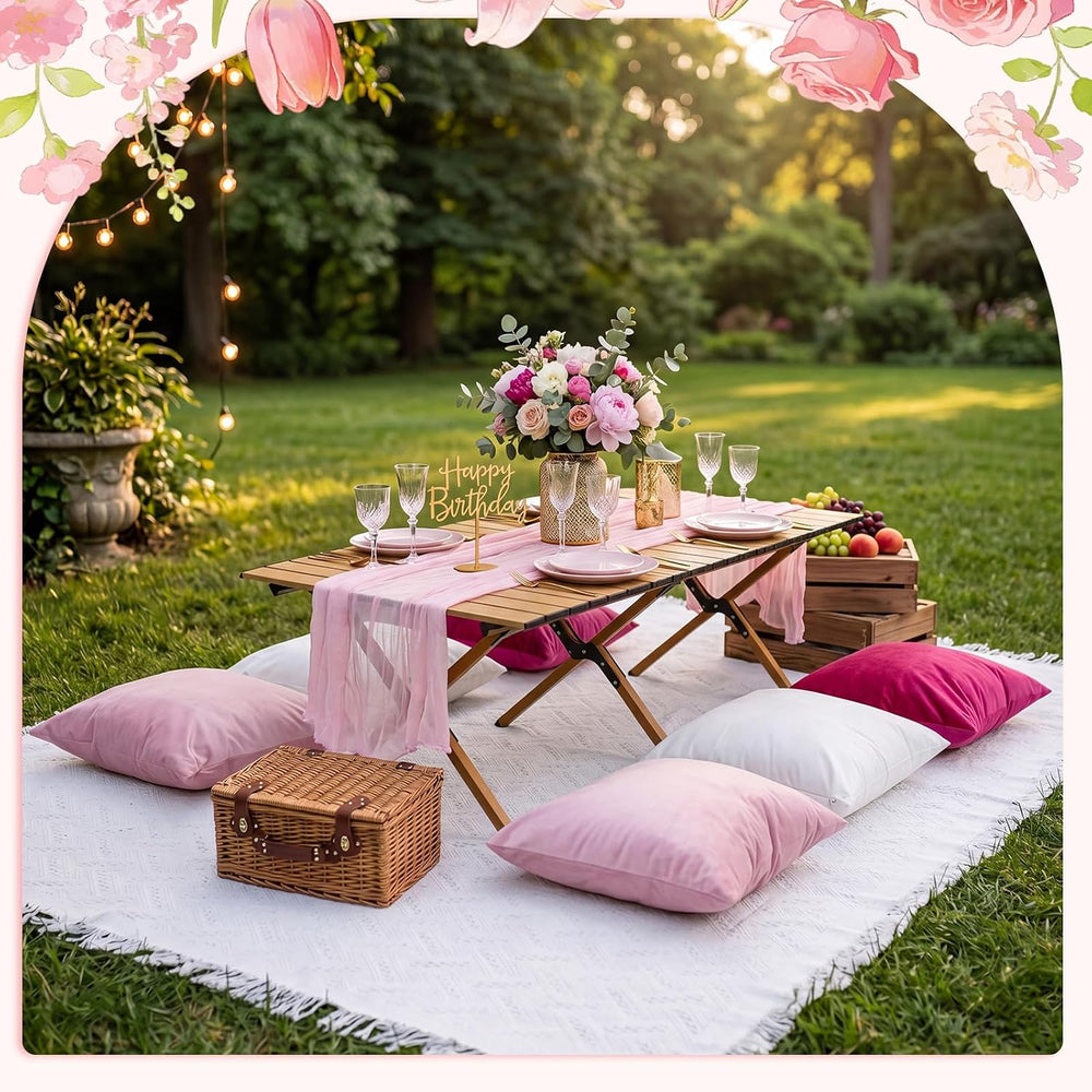 Leinuosen 9 Pcs Boho Picnic Set with Folding Low Table, Pink