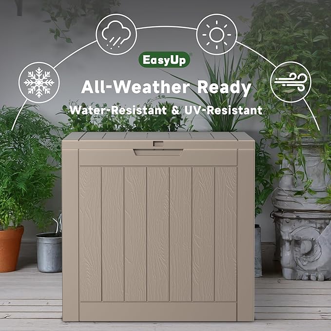 EasyUp 35 Gallon Resin Deck Box Waterproof, UV Resistant Outdoor Storage Box ...