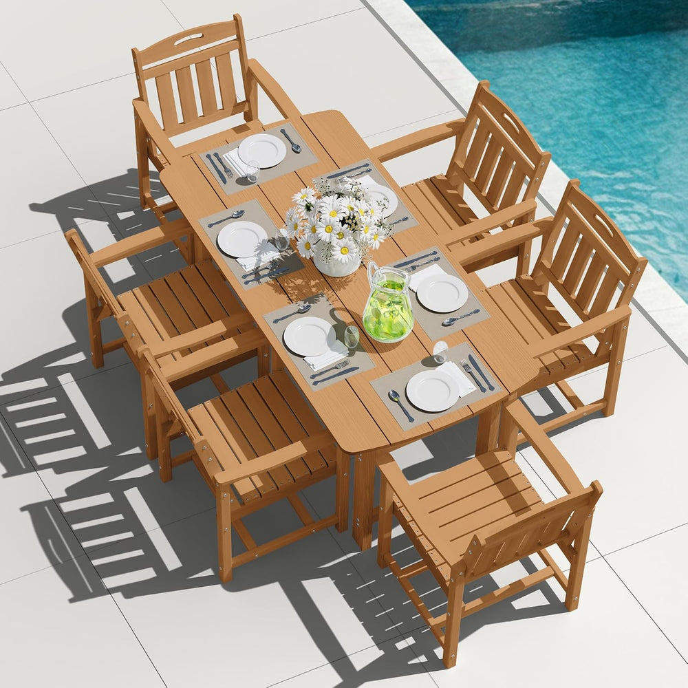 HDPE Outdoor Dining Set, Patio Table and Chairs Set, All-Weather 7-Piece Outs...