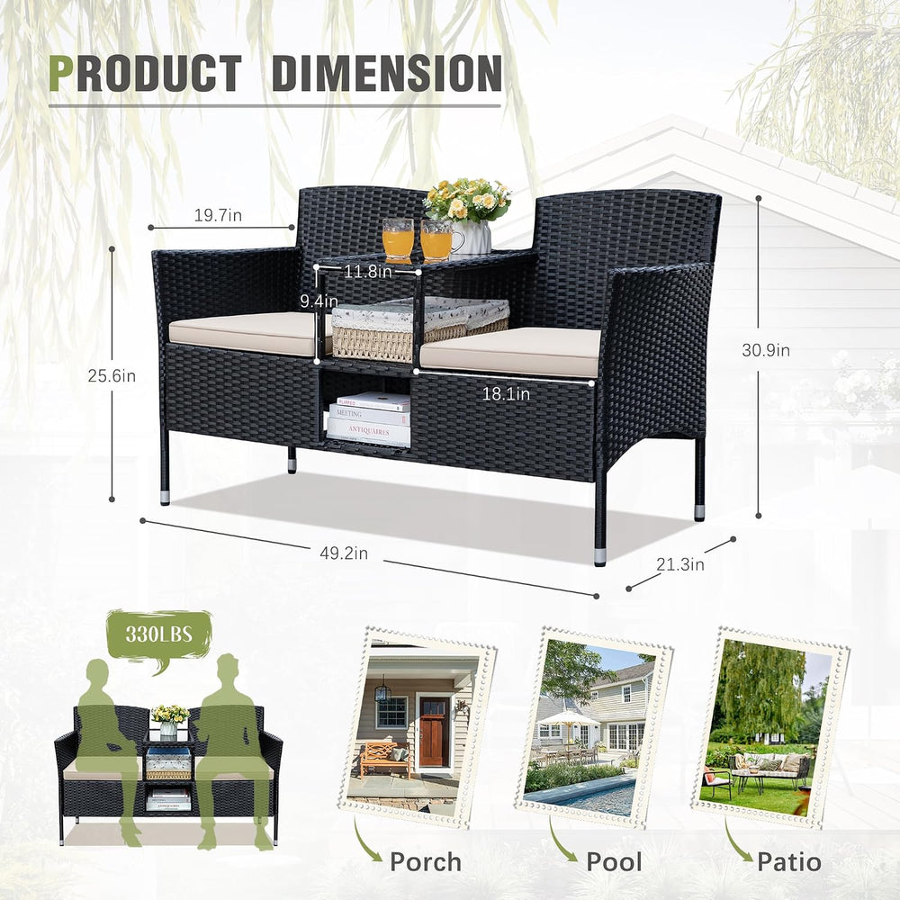 Greesum Patio Loveseat Outdoor Wicker Furniture Conversation Set,Beige