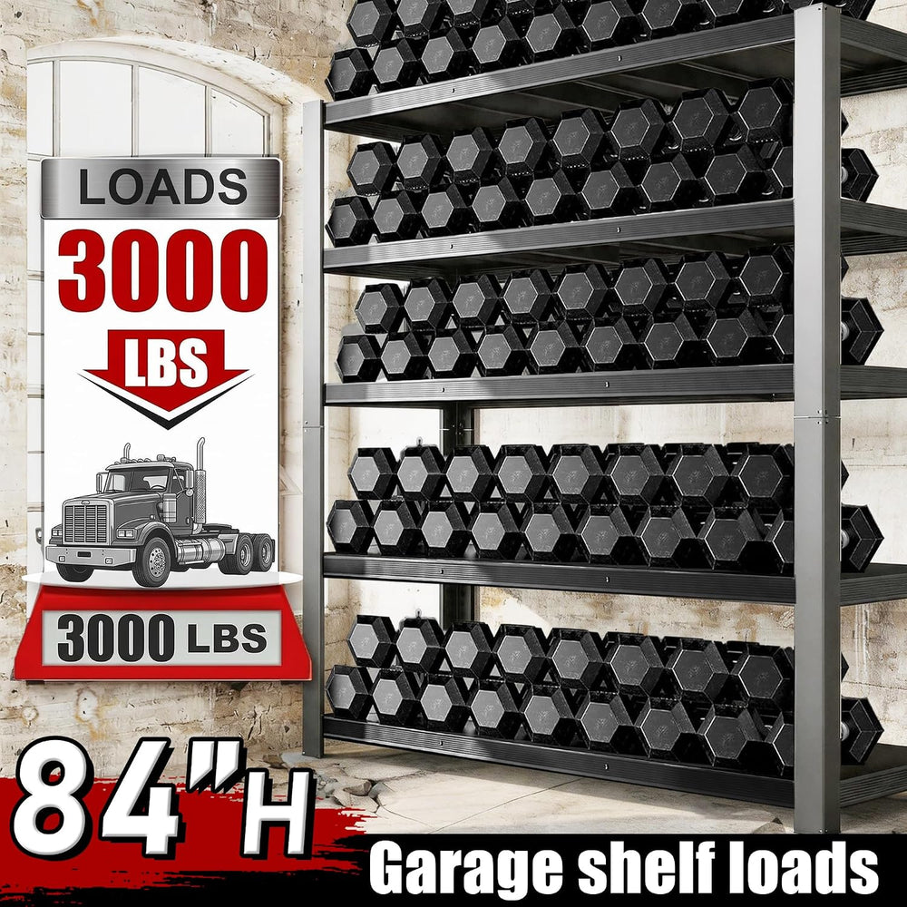 84" H 5-Tier Heavy Duty Storage Shelves, 3000LBS Capacity Adjustable Met...