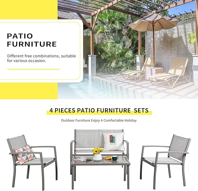 Shintenchi 4 Pieces Patio Furniture Set All Weather Textile Fabric Outdoor Co...