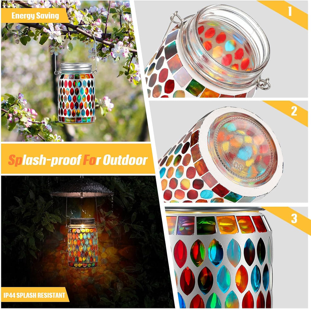 3 Pieces Solar Powered Mosaic Lights, Outdoor Hanging Solar Lantern Lamp Wate...