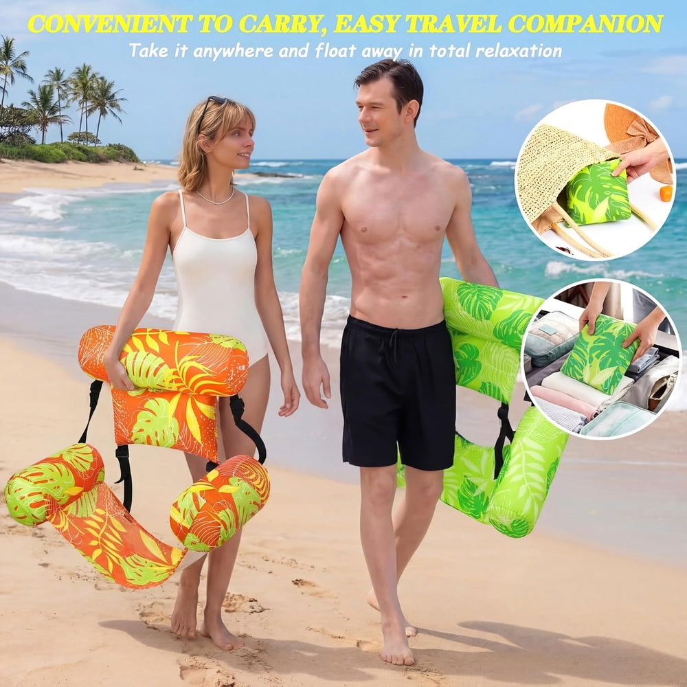 Blueweenly 2 Pack Pool Float Lounge Chair, Tropical, Green, Orange