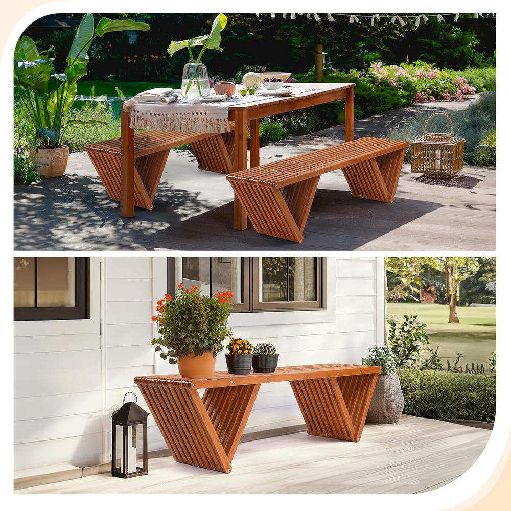 VINGLI Outdoor Bench - 63" Patio Bench, Wooden, All Weather, 600lb Capacity