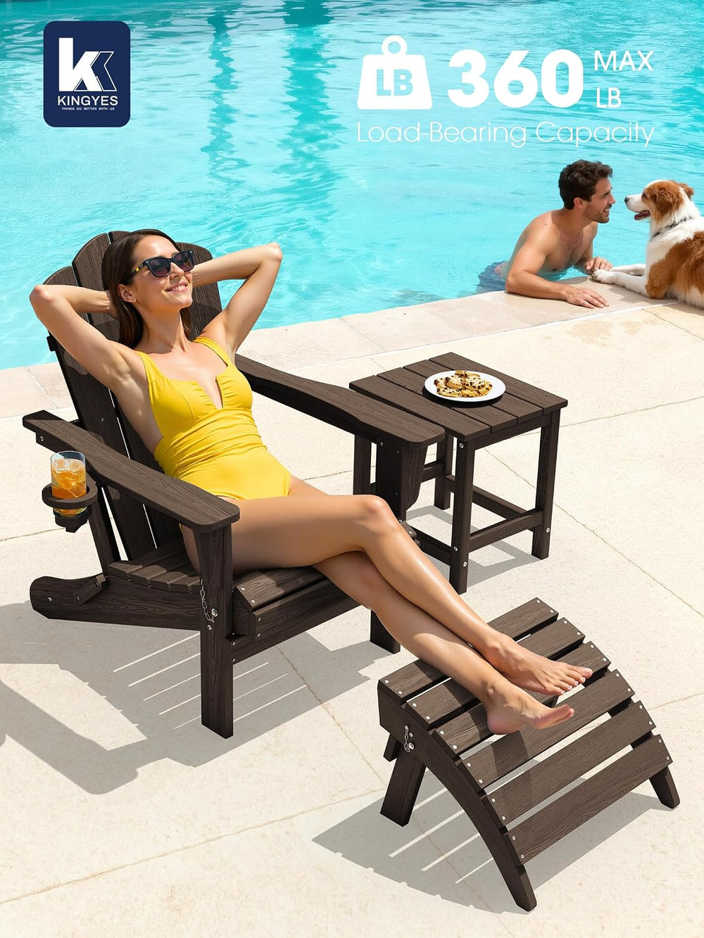 Folding Adirondack Chair Set of 4 with Cup Holder, Coffee