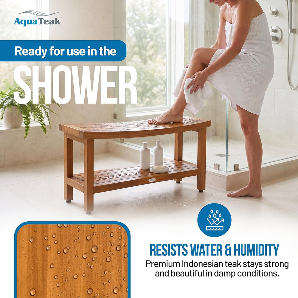Patented 36" Sumba Teak Shower Bench with Shelf
