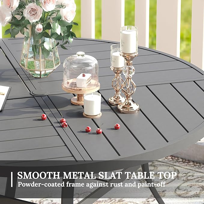 VICLLAX Round Patio Table with Adjustable Umbrella Hole for 4, All Weather Me...