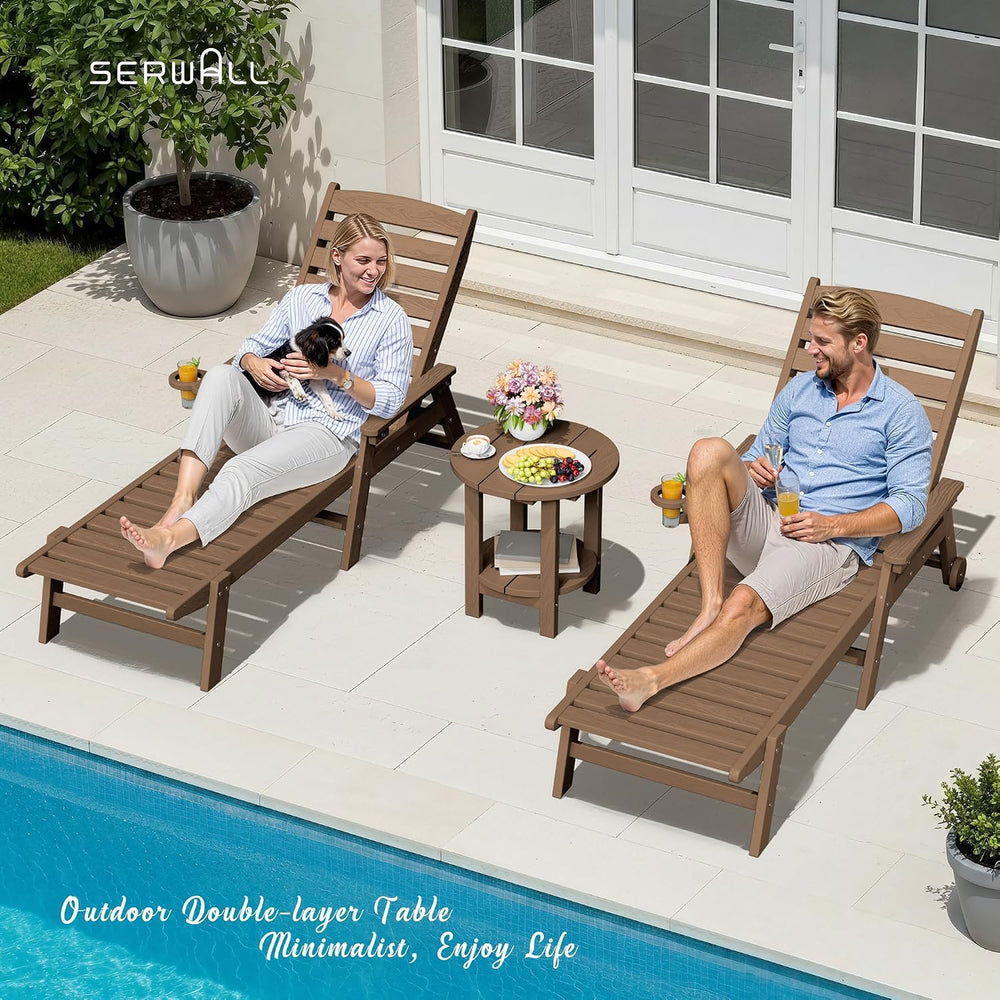 SERWALL Round Outdoor Side Table Set of 2, HDPE Small Adirondack Double End T...