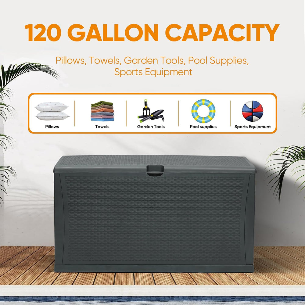 ZYJOYY 100 Gallon Resin Deck Box Waterproof Outdoor Storage Box